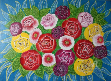 Картина под названием "Flowers 24" - Anna Serebrenoya, Подлинное произведение искусства, Акрил
