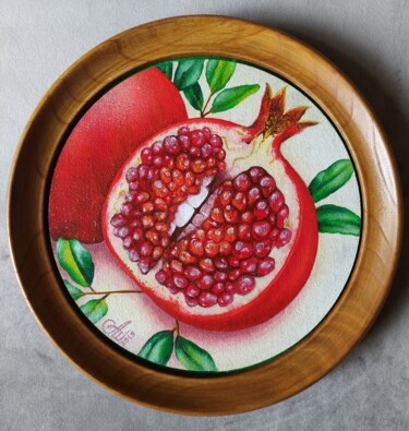 Painting titled "Pomegranate Kiss" by Anna Shabalova, Original Artwork, Oil Mounted on Cardboard