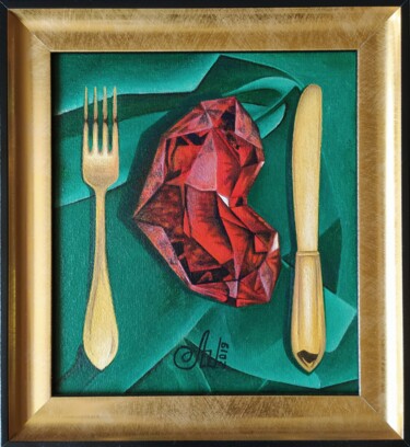 Картина под названием "Dorian Gray’s Dinner" - Anna Shabalova, Подлинное произведение искусства, Масло Установлен на картон
