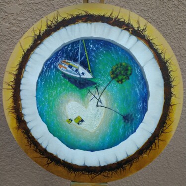 Painting titled "Coconut Paradise" by Anna Shabalova, Original Artwork, Oil Mounted on Cardboard