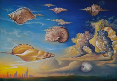 Painting titled "The Sky of Atlantis" by Anna Shabalova, Original Artwork, Oil Mounted on Wood Stretcher frame