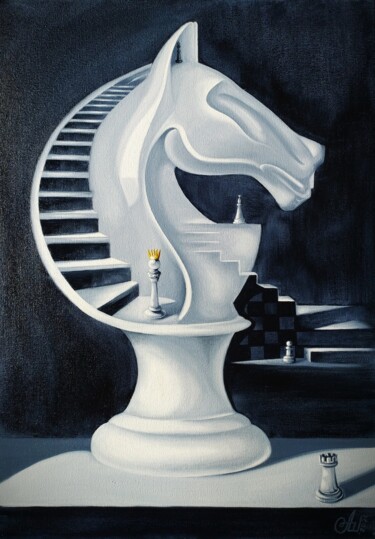 Painting titled "Your move ♟️" by Anna Shabalova, Original Artwork, Oil Mounted on Wood Stretcher frame