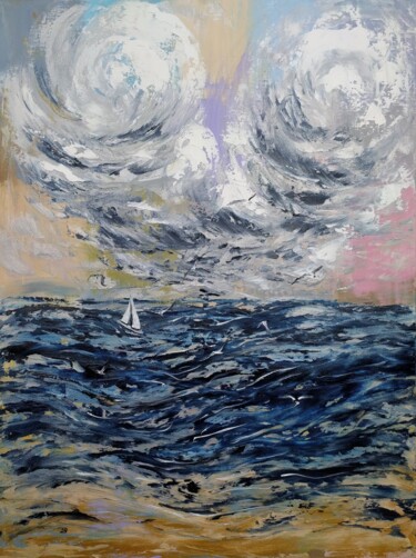 Painting titled "Before the storm" by Anna Shabalova, Original Artwork, Oil Mounted on Wood Stretcher frame
