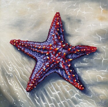 Painting titled "Starfish" by Anna Shabalova, Original Artwork, Oil Mounted on Wood Stretcher frame