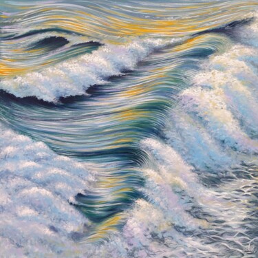 Painting titled "Solar waves" by Anna Shabalova, Original Artwork, Oil Mounted on Wood Stretcher frame