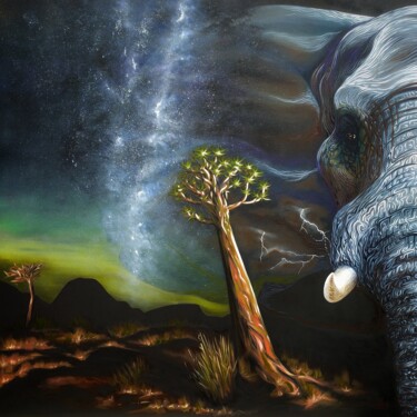 Painting titled "The spirit of Africa" by Anna Shabalova, Original Artwork, Oil Mounted on Wood Stretcher frame