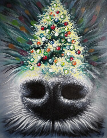Painting titled "Christmas on the no…" by Anna Shabalova, Original Artwork, Oil Mounted on Wood Stretcher frame