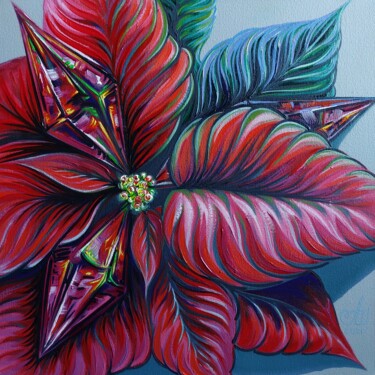 Painting titled "Poinsettia. Christm…" by Anna Shabalova, Original Artwork, Oil Mounted on Wood Stretcher frame
