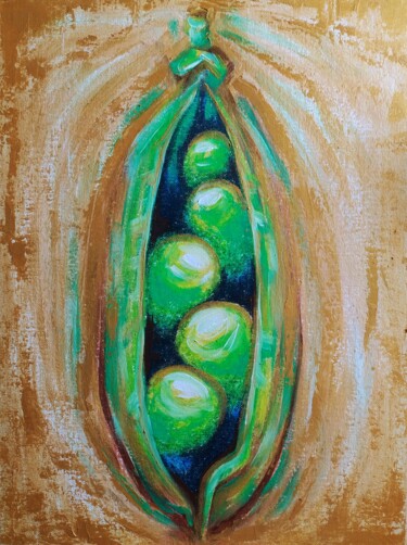 Painting titled "Just green peas" by Anna Shabalova, Original Artwork, Pastel Mounted on Cardboard