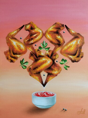Painting titled "Wings of love" by Anna Shabalova, Original Artwork, Oil Mounted on Cardboard