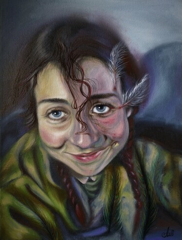 Painting titled "Tired but not conqu…" by Anna Shabalova, Original Artwork, Oil Mounted on Wood Stretcher frame