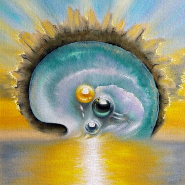 「Pearly sunrise」というタイトルの絵画 Anna Shabalovaによって, オリジナルのアートワーク, オイル 段ボールにマウント