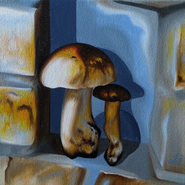 Painting titled "Mushrooms" by Anna Shabalova, Original Artwork, Oil Mounted on Wood Stretcher frame
