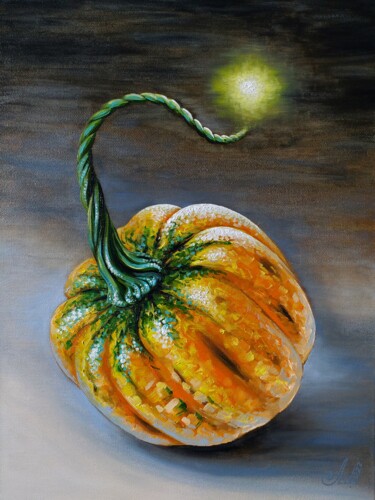 Картина под названием "Pumpkin fire bomb" - Anna Shabalova, Подлинное произведение искусства, Масло Установлен на Деревянная…