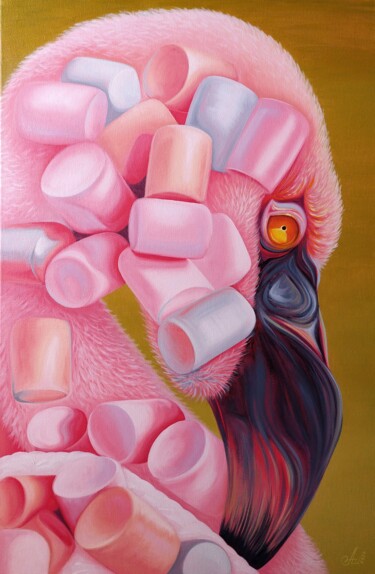 Painting titled "Marshmallow flame" by Anna Shabalova, Original Artwork, Oil Mounted on Wood Stretcher frame