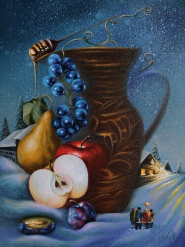 Pintura titulada "UKRAINIAN CHRISTMAS…" por Anna Shabalova, Obra de arte original, Oleo Montado en Bastidor de camilla de ma…