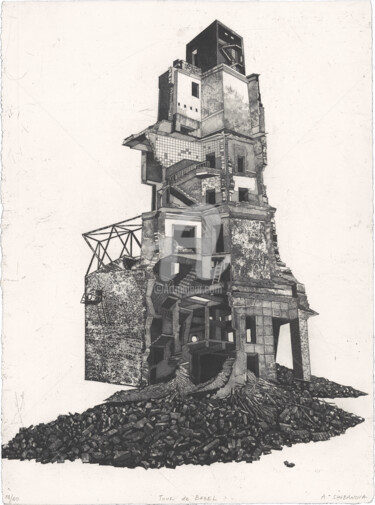 Printmaking titled "Tour de Babel" by Anna Shibanova, Original Artwork, Engraving