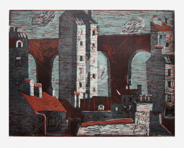 Gravures & estampes intitulée "Sentinelle" par Anna Shibanova, Œuvre d'art originale, Xylographie