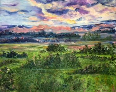 Картина под названием "Midsummer. Sunset." - Anna Shkuratova, Подлинное произведение искусства, Масло