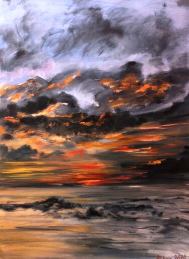 Ζωγραφική με τίτλο "Sunset" από Anna Shkuratova, Αυθεντικά έργα τέχνης, Λάδι