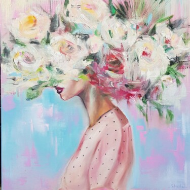 Painting titled "Pink dreams" by Anna Shostak, Original Artwork, Oil Mounted on Wood Panel