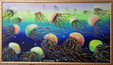Painting titled "Jellyfish" by Anna Shostak, Original Artwork, Acrylic Mounted on Wood Panel