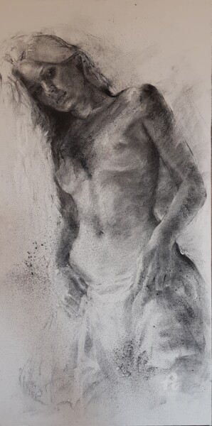 Рисунок под названием "La baigneuse" - Anna Shpotina Peccoud, Подлинное произведение искусства, Древесный уголь