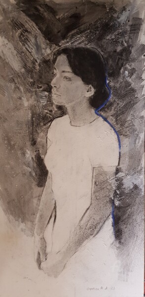 Рисунок под названием "Espérance" - Anna Shpotina Peccoud, Подлинное произведение искусства, Древесный уголь Установлен на Д…