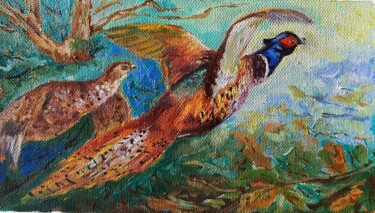 Painting titled "Свобода птиц, серия…" by Anna Shrub, Original Artwork, Oil Mounted on Cardboard