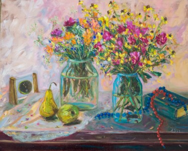 Schilderij getiteld "flowers" door Anna Shrub, Origineel Kunstwerk, Olie