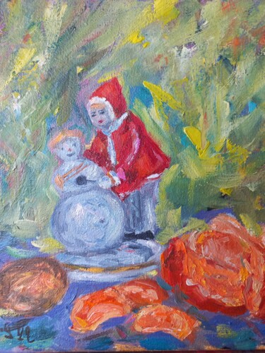 Painting titled "Merry Christmas ,20…" by Anna Shrub, Original Artwork, Oil Mounted on Wood Stretcher frame