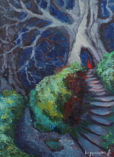 Painting titled "Elven forest" by Anna Shurakova, Original Artwork, Oil