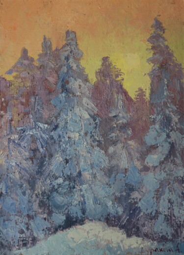Malerei mit dem Titel "Gentle winter sunse…" von Anna Shurakova, Original-Kunstwerk, Öl