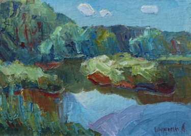 Schilderij getiteld "On the river" door Anna Shurakova, Origineel Kunstwerk, Olie