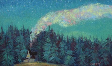 Malerei mit dem Titel "Forest at night" von Anna Shurakova, Original-Kunstwerk, Öl