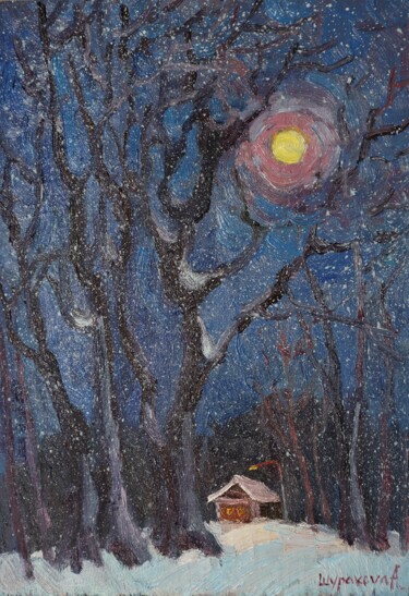 Painting titled "Midnight twilight" by Anna Shurakova, Original Artwork, Oil