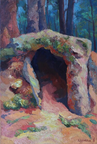 Painting titled "Forest house" by Anna Shurakova, Original Artwork, Oil
