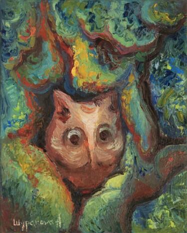 Painting titled "Owl in the hollow" by Anna Shurakova, Original Artwork, Oil