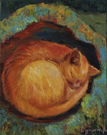 Malarstwo zatytułowany „Ginger cat” autorstwa Anna Shurakova, Oryginalna praca, Olej