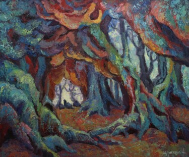 Painting titled "Ancient forest" by Anna Shurakova, Original Artwork, Oil