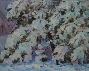 Painting titled "winter fores" by Anna Shurakova, Original Artwork, Oil