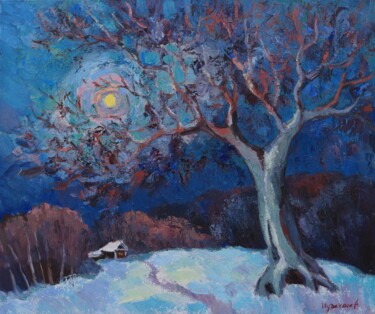 Painting titled "Moonlight night" by Anna Shurakova, Original Artwork, Oil