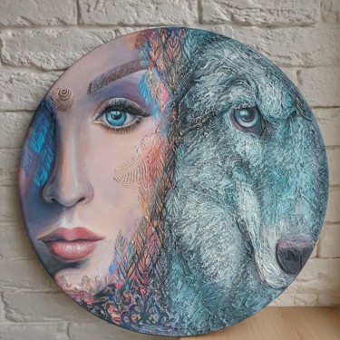 Malarstwo zatytułowany „The she-wolf (femal…” autorstwa Anna Shuvaeva, Oryginalna praca, Akryl Zamontowany na Drewniana rama…