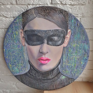 Painting titled "The masked Lady" by Anna Shuvaeva, Original Artwork, Acrylic Mounted on Wood Stretcher frame