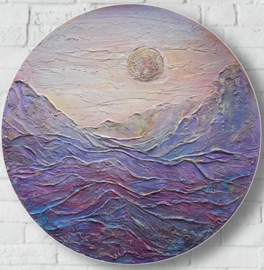 Schilderij getiteld "Purple Mountains" door Anna Shuvaeva, Origineel Kunstwerk, Acryl Gemonteerd op Frame voor houten branca…