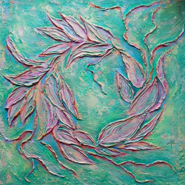 Painting titled "The wreath of leaves" by Anna Shuvaeva, Original Artwork, Acrylic Mounted on Wood Stretcher frame