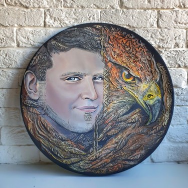 Painting titled "Eagle man" by Anna Shuvaeva, Original Artwork, Acrylic Mounted on Wood Stretcher frame