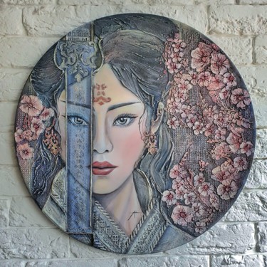 Painting titled "Cherry blossom" by Anna Shuvaeva, Original Artwork, Acrylic Mounted on Wood Stretcher frame