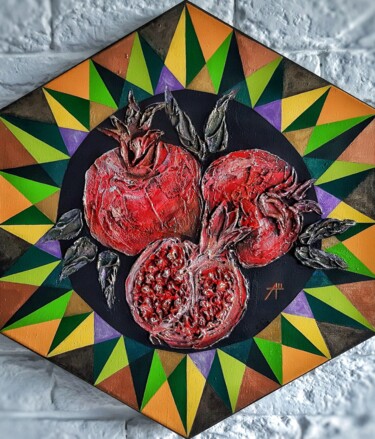 Картина под названием "Three grenades" - Anna Shuvaeva, Подлинное произведение искусства, Акрил Установлен на Деревянная рам…