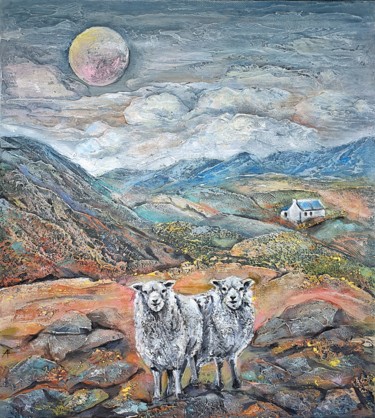 Картина под названием "Walking in the moun…" - Anna Shuvaeva, Подлинное произведение искусства, Акрил Установлен на Деревянн…